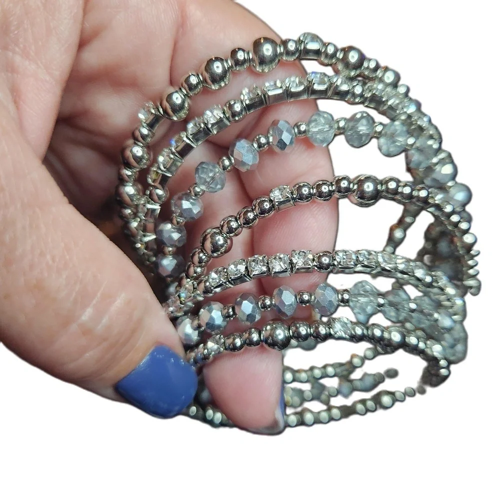 Paparazzi Silver Beaded Coil Wrap Bracelet One Size